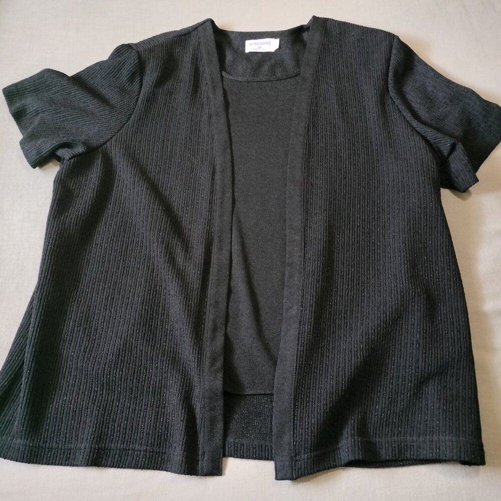 ALFRED DUNNER Layered Cardigan Sweater Top Black 3X Short Sleeve Plus Size
